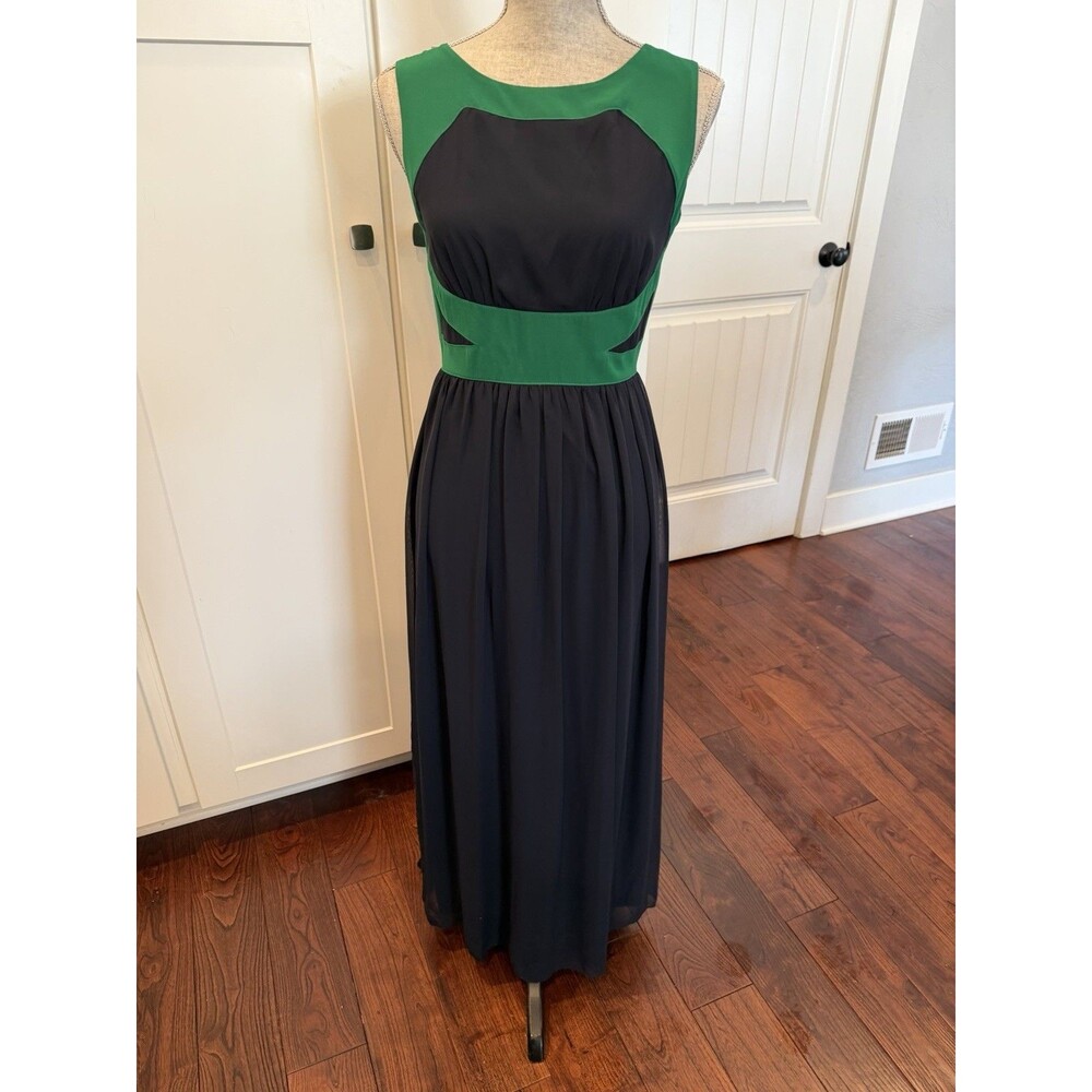 En Fitness Studio Women’s For Navy Green Colorblock Empire Waste Maxi Dress